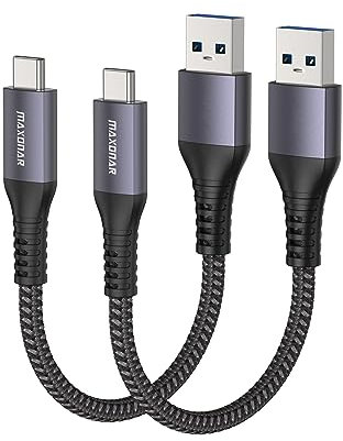 Maxonar Câble USB C Court 30cm/0.3M 2Pack 10Gbps Câble de données USB3.2 Gen2 Type C Android Auto QC3.0 Chargeur Rapide USB A à C 3.1A pour Samsung Note20 Galaxy S23/S22/S21 Z Flip 5 Pixel 8 Pro