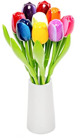 MomoMoments Holztulpenstrauß, Holzblumen, Holzdekoration, Holz-Kunstblumen, 9 Holztulpen, 34 cm, incl. Holzvase, Blumenstrauß, Dekoration, Geschenk, Multicolor