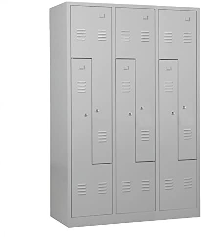 Schrank & Stuhl Spind – Metallspind in Z-Form 3 x 2 Abteilen 180 x 120 x 50 cm, Spindschrank mit Zylinderschlössern, Lieferung komplett montiert, Grau