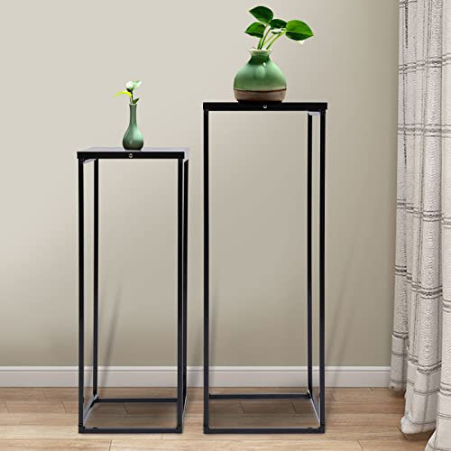 Bathrena Blumenständer Metall-Schwarzes Set mit 2 Metallständern, Pflanzenständer, Hoch, Quadratisch, Blumenhalter, Hochzeit, Wohnzimmer, Terrasse, Garten