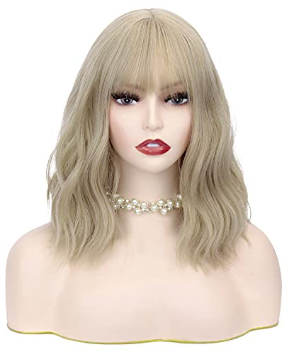 Kurze blonde Perücke, lockige Bob-Perücke mit Pony für Frauen, Mädchen, Cosplay-Kostüm