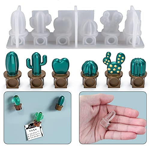 ELPHNUTSEY Fridge Magnet Resin Casting Mold, Cactus Plant Refrigerator Magnets Silicone Mould Keychain Epoxy Molds for Home Decorative