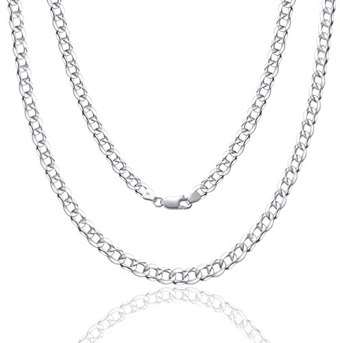 SILBERTALE 925 Sterling Silber Panzerkette Echt Silberkette für Herren Damen 4 mm Breite Dünn Superflache Mehrreihige Kette Hochwertige klassische Halsketten für den Alltag 55 cm