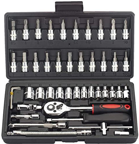 ZUOMIDIE 46 Pcs 1/4 inch Drive Ratchet Wrench Socket Sets,with Bit Socket Set Metric and Extension Bar for Auto Repairing and Household,Car Repair Tool Ratchet Torque Wrench Combo Tools Kit