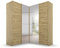 Rauch Möbel Quadra Schrank Eckschrank Schwebetürenschrank, Eiche Artisan, Holz, 4-TRG. mit Spiegel, inkl. 2 Kleiderstangen, 12 Einlegeböden, 3 Schubladen, BxHxT 181x229x187 cm