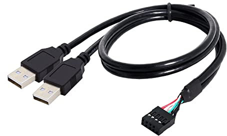 cablecc Boîtier de carte mère femelle 9 broches 10 broches vers double USB 2.0 mâle type A câble 50 cm