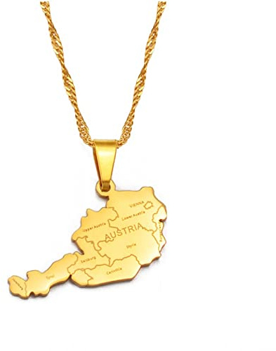 Stylish-Art Österreich Karte Anhänger Halsketten – Ethnisches Muster Flagge Region Österreich Karten Pullover Kette Charm Hip Hop Trendy Schmuck für Damen Herren Schlüsselbein Kettenhalsketten