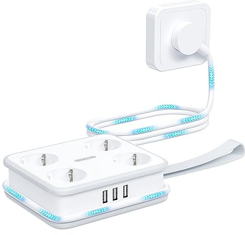 NTONPOWER 4 Fach Steckdosenleiste mit 3 USB-A, Mehrfachsteckdose Kindersicherung Steckdosenleiste USB mit 1,6 Meter Verteilersteckdose Wandmontage, Weiß