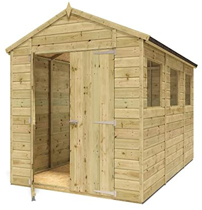 Project Timber 10 x 6 Pressure Treated Modular Hobbyist Tall Apex Wooden Garden Shed - Featuring Tongue & Groove Shiplap Cladding, Windowed Design, and Double Door Access