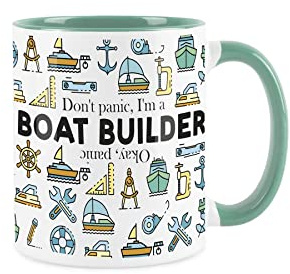 Purely Home Boat Builder Mug Fun Trades Gift - White and Turquoise Coffee/Tea Present Mug Gift