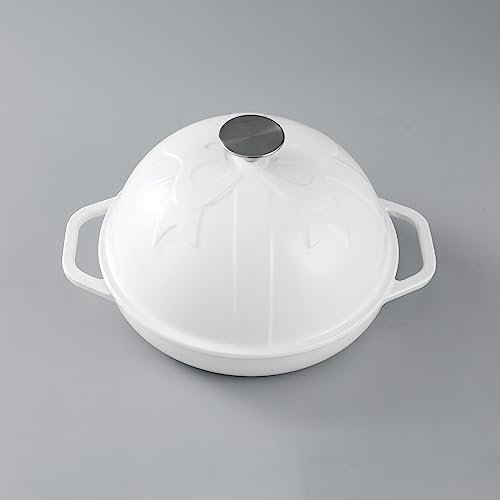 HAWOK Gusseisen-Brotofen mit Glockendeckel, Durchmesser 25 cm, 1,5 qt, Sauerteig-Backform, emailliert, Weiß