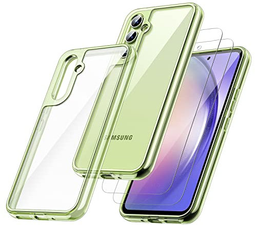 JETech 2 in 1 Cover per Samsung Galaxy A54 5G 6,4 Pollici con 2 Pezzi Pellicola Protettiva, Vetro Temperato Film, Custodia Posteriore Trasparente Antiurto (Lime)