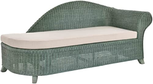 Krines Home Rattan Recamiere Elegance Rattanliege Chaiselongue Lounge Liege mit Polster (Grün, Rechts)