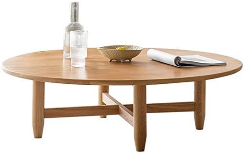 Teetisch, Beistelltisch, Couchtisch, komplett aus Massivholz, runder Couchtisch, japanischer Stil, niedriger Tisch, Wohnzimmer, Balkon, kleiner runder Tisch, Beistelltisch, Heimdekoration/Braun/80 x