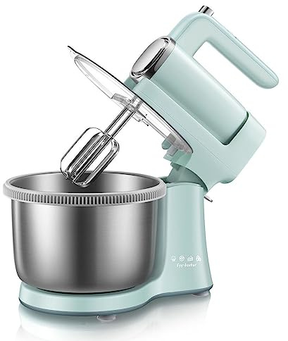 PAHION 2 In 1 Doppelhandmixer Rührmaschine Teigmaschine 9 Geschwindigkeit Knetmaschine Küchenmaschine Mit 4L Edelstahlschüssel, 2X Schneebesen, 2X Teighaken Für Die Küche Backen Kuchen, Salat 300W