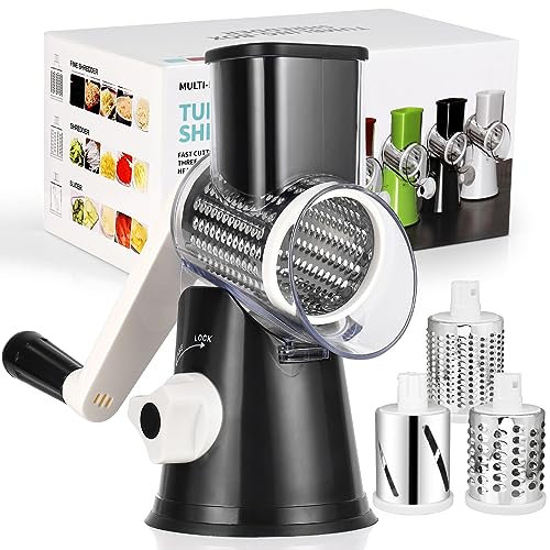 Diealles Shine Mandoline de Cuisine Manuelle, Coupe Legumes Multifonctions avec 3 Lames de Tambour Détachables, Râpe à Fromage pour Pommes de Terre, Carottes, Fromage, Noix, etc