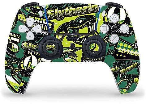 Head Case Designs Offizielle Harry Potter Slytherin Muster Grafiken Vinyl Frontplatte Haut Gaming Aufkleber Abziehbild Abdeckung kompatibel mit Sony PlayStation 5 PS5 DualSense Controller
