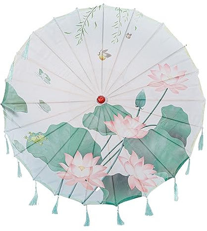 THY COLLECTIBLES Klassische chinesische Kunst, asiatischer Stil, 83,8 cm, Seiden-Sonnenschirm mit Quasten für Hochzeitsfeiern, Fotografie, Kostüme, Cosplay, Dekoration und andere Veranstaltungen (Weiß