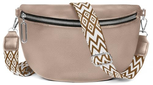 HLEIUKT Umhängetasche Damen Groß, Crossbody Bag Damen Breiter Gurt, Bauchtasche Damen Stylisch Leder Wasserabweisend, Elegante Moderne Taschen mit Abnehmbarem Schultergurt (Khaki)