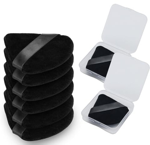 Mezrkuwr 6 Stück dreieckige Puderquaste mit 2 Reiseetuis, Fixier-Puderquaste für Gesichtspuder und Grundierung, weicher Velours-Make-up-Puff für loses Puder, Schwarz