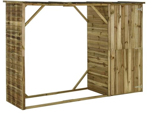 ZEYUAN Geräteschuppen mit Unterstand, Gerätehaus, Gartenhütte, Fahrradgarage, Gartenschuppen, Gartenhã¤User & Aufbewahrung, Kiefernholz 253×80×170 cm