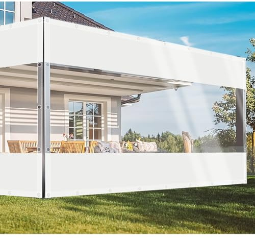 ZHJSHOU Clear Tarpaulin 0.8x0.8m, Waterproof PVC Tarp Pergola Cover | Customizable 600GSM Transparent Tarp Curtain With Eyelets, for Gazebo Side Panels, Balcony Winter Rain Cover,Outdoor