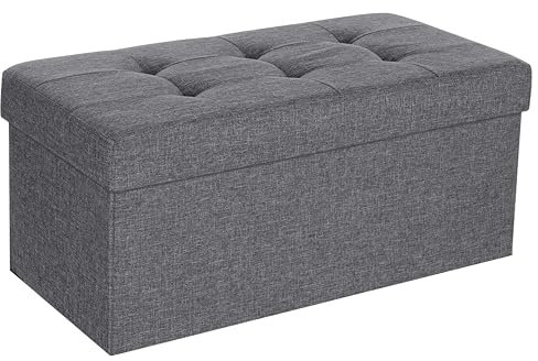 A406 Folding Ottoman Storage Box with Lids Pouffe Storage Unit Bench Foot Rest Stool Linen Fabric Bench with Resilient Sponge for Bedroom, Living Room & Entryway, Grey (Grey-Linen.76cm)