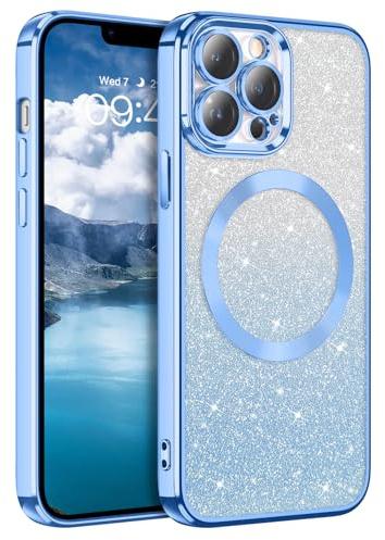 DUEDUE für iPhone 13 Pro Hülle Glitzer 6.1'', Handyhülle Glitzer, Magnetische Stoßfeste Schutzhülle Soft TPU für iPhone 13 Pro Hülle Magnetische 6.1 Blau
