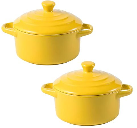 TYMYYS Pirottini Con Coperchio, Pirottini Creme Brulée, 300ml, Piatti Per Soufflé Piatti Resistenti Al Forno, Pirottini Di Respiro, Pirottini Per Friggitrice Ad Aria-giallo-Set of 6