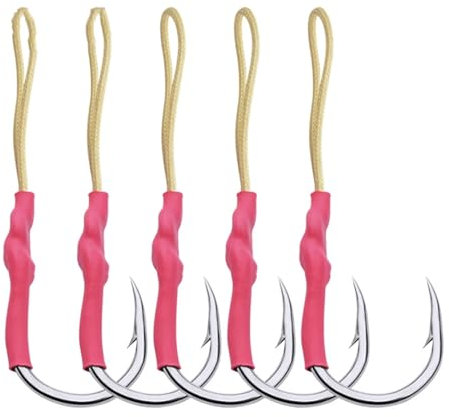 5 Stück Metall-Jig-Assistent-Haken mit PE-Linie, Fester Ring, Salzwasser-Angelhaken, Meerwasser-Angelhaken für Bootsangeln