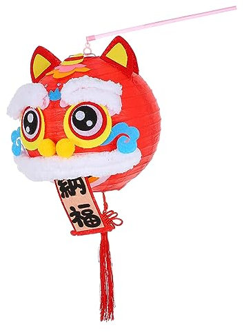 KOMBIUDA 1stück Lion Year Lantern Bastelset Für Mädchen Handgehaltene Laterne Für Neujahrsfeiern Und Frühlingsfest-dekoration Familienprojekt Rot