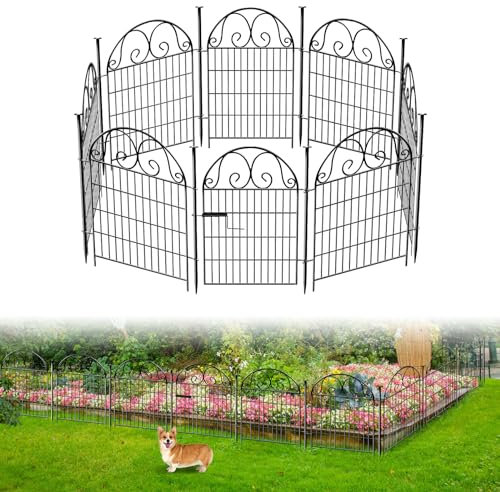 Getlay Hoher Gartenzaun, Tierbarriere mit Tor, 91,4 cm (H), 8 Paneele, Gartenzäune und -begrenzungen für Hunde, Hundezaun für den Außenbereich, für den Hof, Gesamtlänge 45 cm, temporärer Zaun aus
