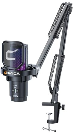 COMICA EJoy Uni - Condensador USB para juegos para PC, PS4, PS5, teléfono USB C y Mac, micrófono de computadora RGB con brazo Boom Arm para Twitch, streaming/podcasting/YouTube, micrófono de