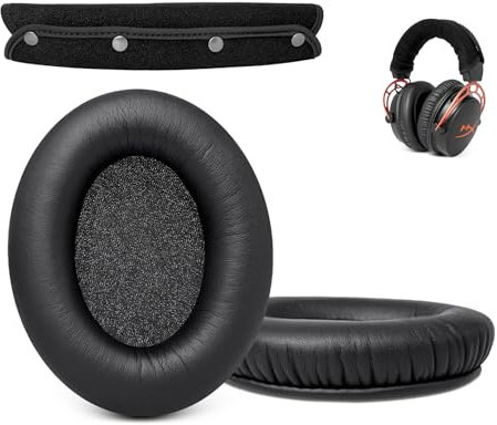 Ear Pads Cushions + Headband Cover Protector, Replacement Kit for HyperX Cloud & Alpha, Cloud 1/2/3/Pro, Cloud Core, Alpha S, Flight, Stinger & More, Easy Installation & Long Lasting - Black