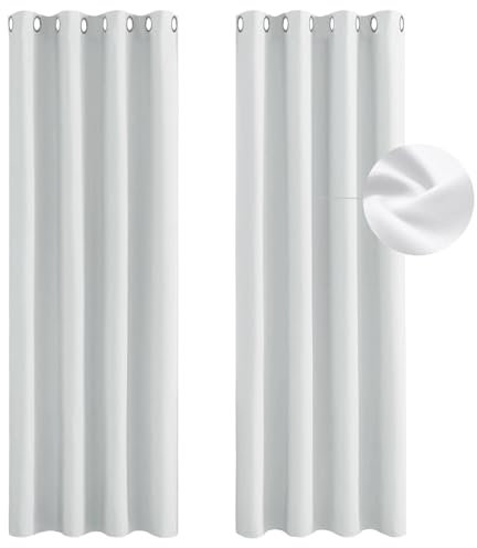 Gardinen mit Kräuselband Blickdicht 180 x 230 cm Dicker Stoff Thermovorhänge Gegen Kälte Outdoor Vorhang Wetterfest mit Ösen 2Er Set für Wohnzimmer Schlafzimmer, Weiß