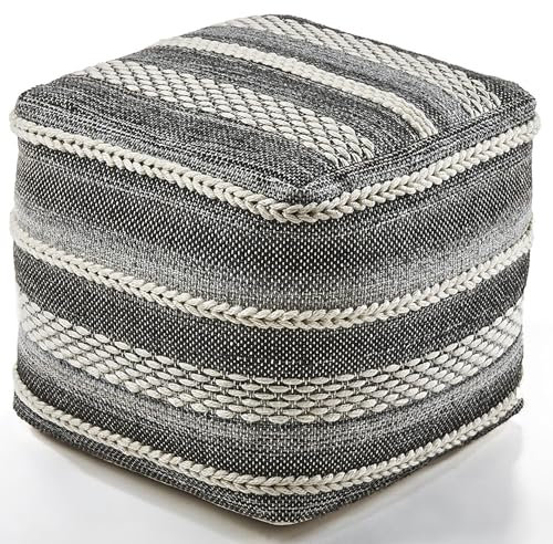 Kobolo Sitzhocker Yin Pouf, eckiger Baumwolle-Hocker, ideal zum Sitzen & Dekorieren, modernes Boho-Design, multifunktional, beige, 42 x 42 x 42 cm - perfekt für Wohnzimmer & Schlafzimmer, vegan