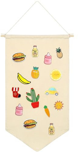 Wall Hanging Brooch Earring Jewelry Storage Organizer Canvas Pin Wall Display Banner Pin, Glitter Earring, Buttons, Patches, Badges Collection Holder Canvas Banner (White)