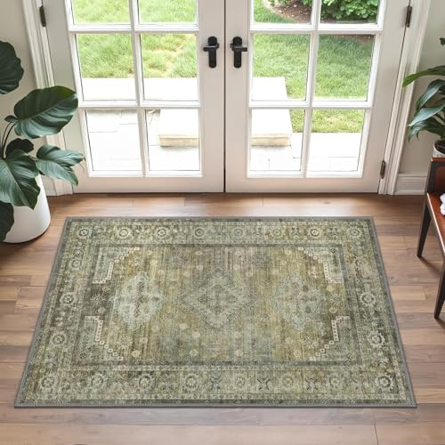 GENIMO Kleiner Teppich 60x90 cm Vintage Fußmatte Waschbar Kupfer Braun | Weich Rutschfest Carpet, Kurzflor Retro Carpet, für Eingangsbereich, Badezimmer Schlafzimmer, Stilvoller Kleiner Teppich