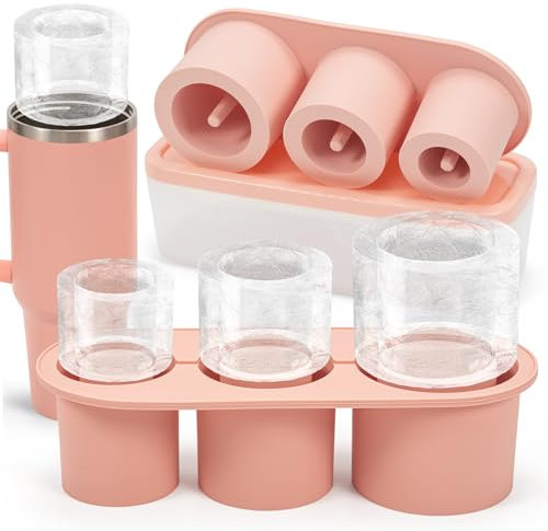 Stanley Cup - Cubitera para cubitos de hielo (3 compartimentos, silicona, con tapa, para Stanleycup 40 Oz Tumbler, cócteles, whisky, juicio), color rosa