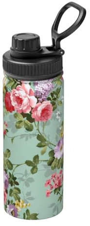 Botella de agua de acero inoxidable para exteriores, con doble pared aislada, diseño de flores