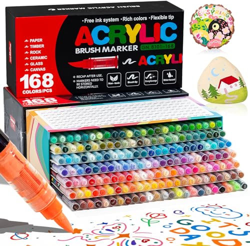 WOGOPRO 168 Couleurs Feutre Acrylique, Marqueur Acrylique, Liquide Direct Acrylic Paint Marker, Stylo Acrylic pour Coloriage, Calligraphie, Bois, Pierre, Toile, Céramique