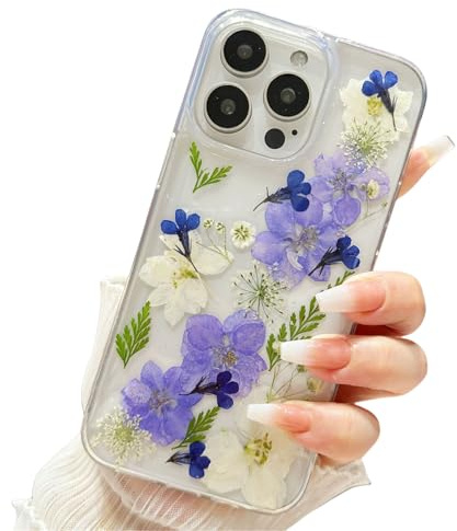 Bakicey Compatible with iPhone 8 Case, Transparent True Dried Flower Soft Silicone Protective Case Glitter Aesthetic Fairy Scratch-Resistant Case Cover for iPhone 8, Deep Purple