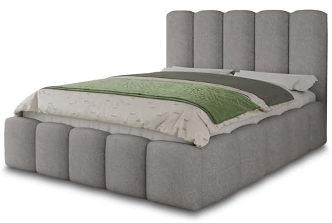 Sofnet - Polsterbett Aura mit Bettkasten, Lattenrost (140 x 200, Coral 75) | Doppelbett mit Lattenrost, Gasdruckfedern, Bettkasten, Polsterkopfteil, Bouclé Stoff, modernes Schlafzimmer Design