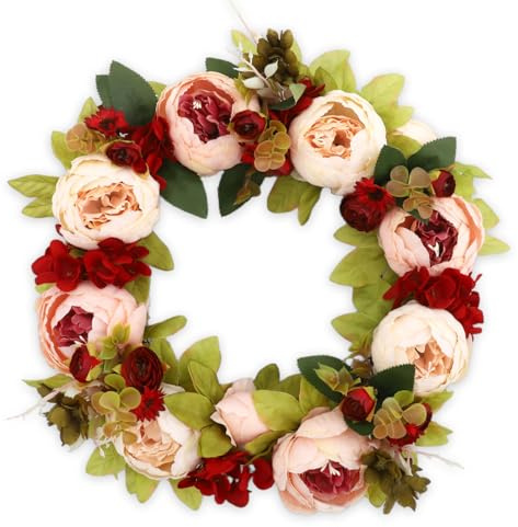 50cm Künstlich Hortensien, Blumenkranz deko, Blumenkranz Deko türkranz, Wandkranz Frühlingsdeko für Frühlings-Sommer-Osterdekoration, Zuhause, Parties, Türen (Rosa)