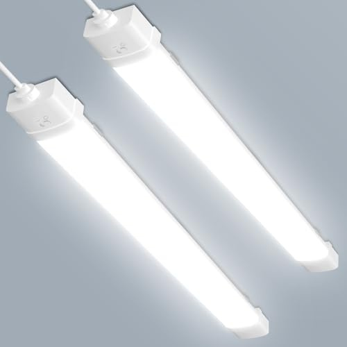 Bellanny 2pack 4ft 115cm LED Batten Light, 6500K 4000LM Connectable LED Tube Light with Motion Sensor, Waterproof Plug in Strip Lights with Switch for Garage, Shed, Office, Workshop