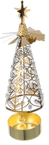 Cabilock Bougeoir Rotatif Métal Forme Sapin de Noël Plateau Tournant pour Bougies Chauffe-Plat Décoration Table Fêtes Noël