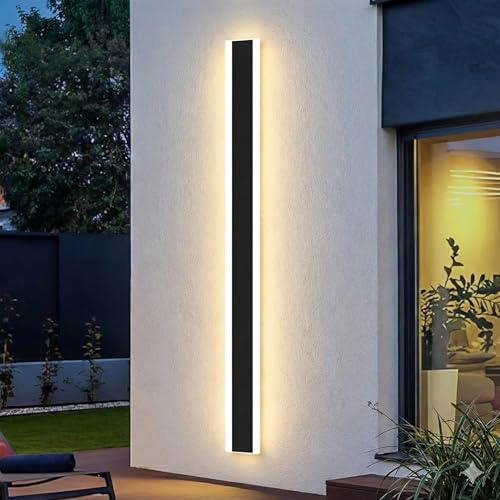 ENERJ 120cm Modern LED Outdoor Wall Light, 24W Warm White 3000K Linear Architectural Sconce, IP65 Waterproof Exterior Facade Lighting for Garden, Courtyard & Patio, Matte Black [Energy Class A]