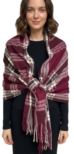 Emma & Giovanni - Schal mit Fransen Herbst Winter gemustert 190cm x 70cm - Damen