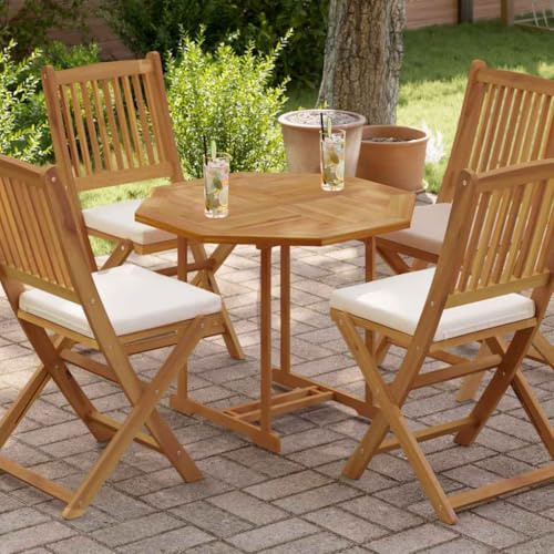 Zeehear Achteckige Teakholz Tischplatte 80x80x2,5 cm, Massivholz Ersatzplatte für Gartentisch, mit Sonnenschirmloch, witterungsbeständig, Glatte Oberfläche, vielseitig einsetzbar