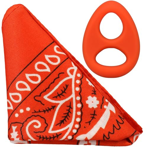Rock Solid The Code – Silicone Cock Ring with Matching Bandana | Stretchy Body-Safe C-Ring for Longer, Harder Erections, Delay & Stamina Boost - for Adults Only (Orange - Black)